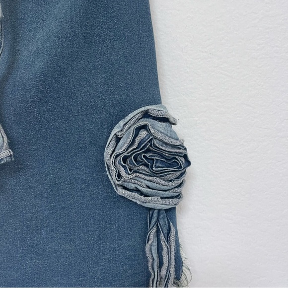 Superdown Revolve Denim Mini Dress Rosette Indigo Blue Size Small - Picture 3 of 4